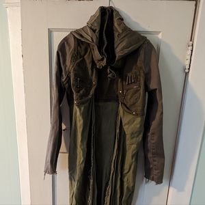 OOAK Upcycled Long Coat Army Green, Size M